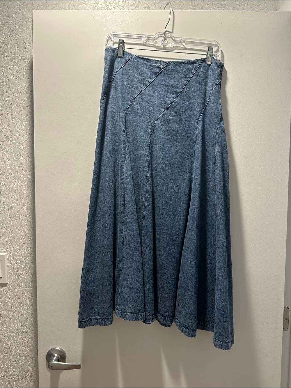 Mango Blue Denim Paneled Maxi Skirt